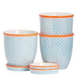 Hand-Printed Plant Pots with Saucers 20.5cm Pack of 3 - thumbnail 1