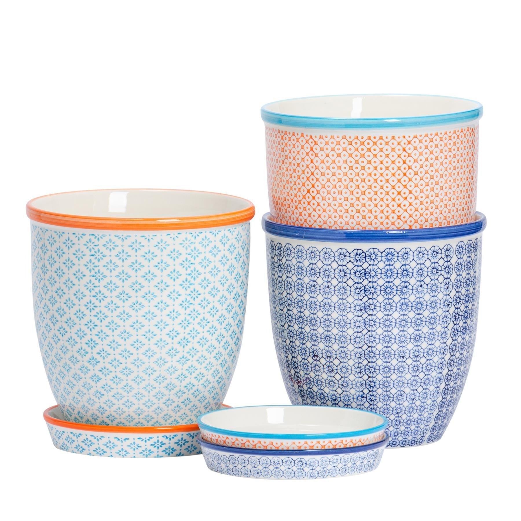 Hand-Printed Plant Pots with Saucers 20.5cm Pack of 3 - image 1