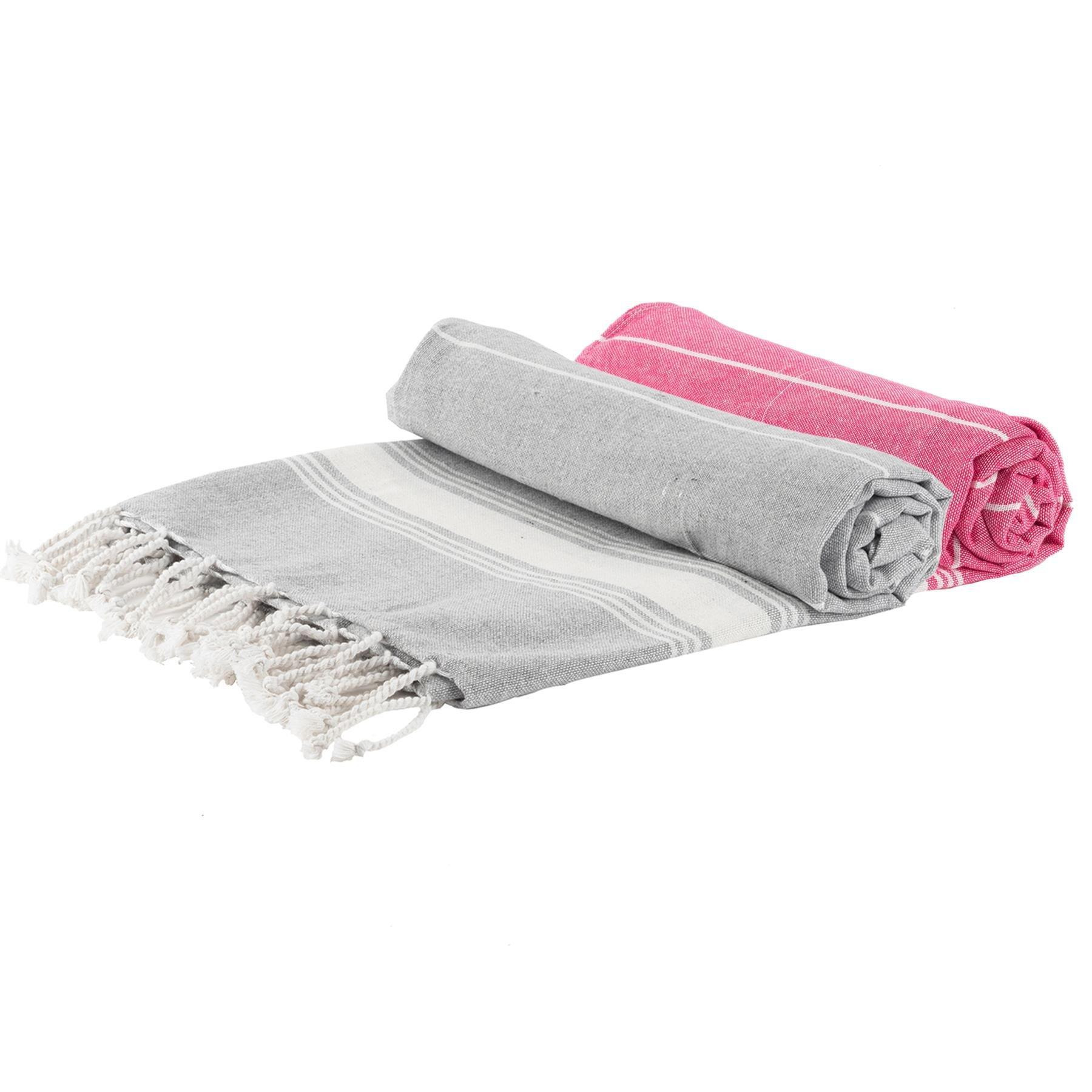 Turkish Cotton Bath Towels 170 x 90cm Grey/Pink Pack of 2 - image 1