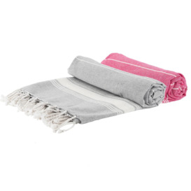 Turkish Cotton Bath Towels 170 x 90cm Grey/Pink Pack of 2 - thumbnail 1