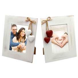 "White 4x6"" Rustic Hearts Photo Frames"