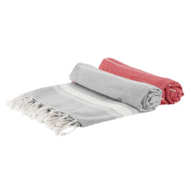 Turkish Cotton Bath Towels 170 x 90cm Grey/Red Pack of 2 - thumbnail 1
