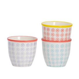 Hand-Printed Plant Pots 14cm 3 Colours Pack of 3