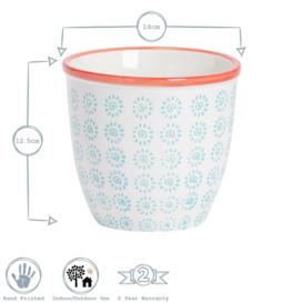 Hand-Printed Plant Pots 14cm 3 Colours Pack of 3 - thumbnail 3