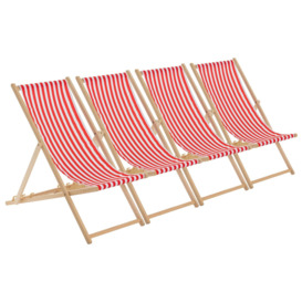 Folding Wooden Deck Chairs Red Stripe Pack of 4 - thumbnail 1