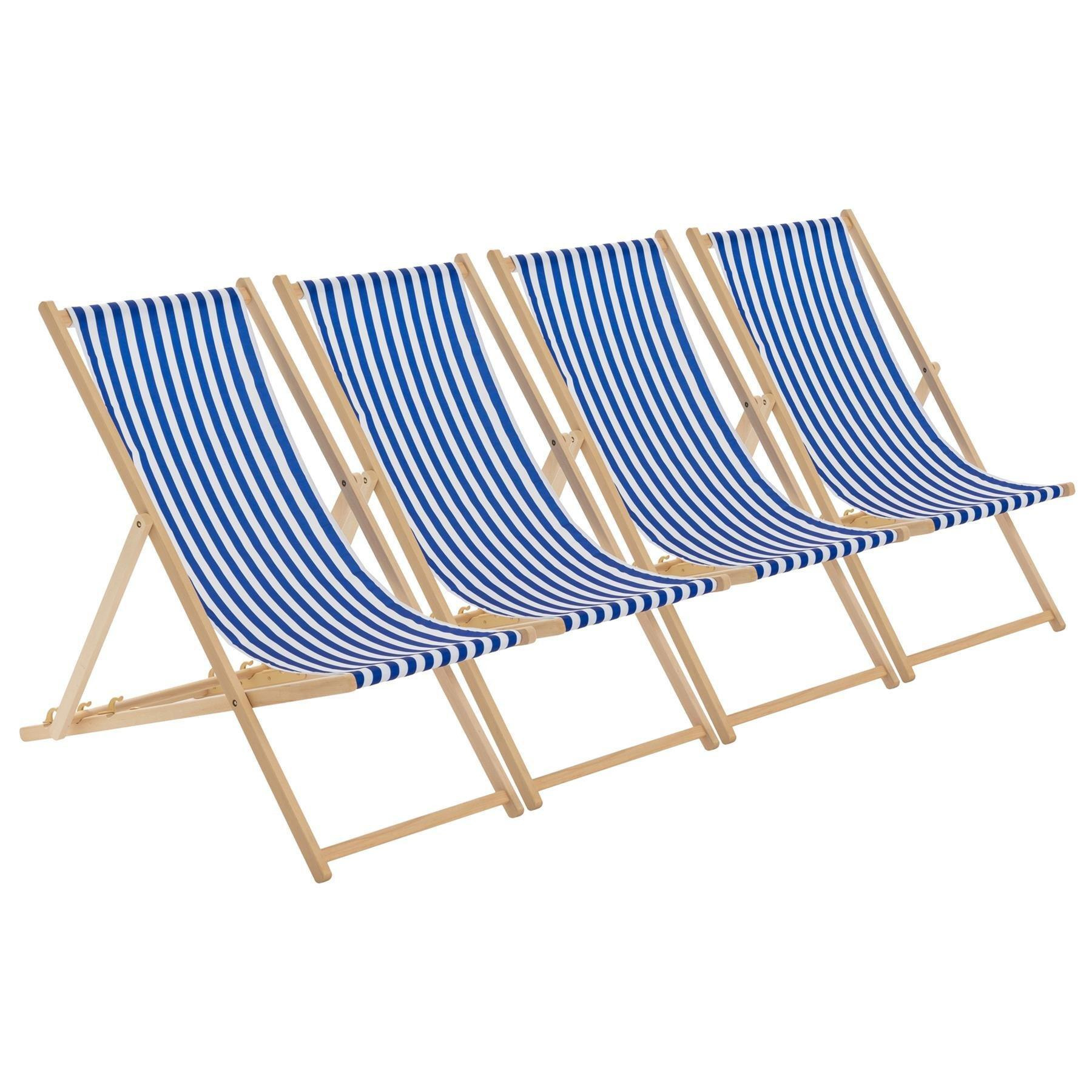 Folding Wooden Deck Chairs Navy Stripe Pack of 4 - image 1