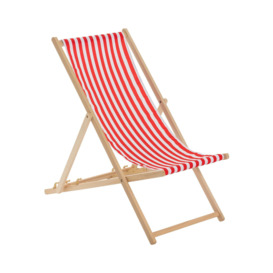 Folding Wooden Deck Chair Red Stripe - thumbnail 1