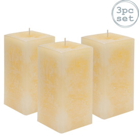 Square Vanilla Pillar Candles 90 Hours Cream Pack of 3