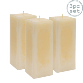 Square Vanilla Pillar Candles 110 Hours Cream Pack of 3