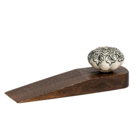 Wooden Door Stop Black Flower