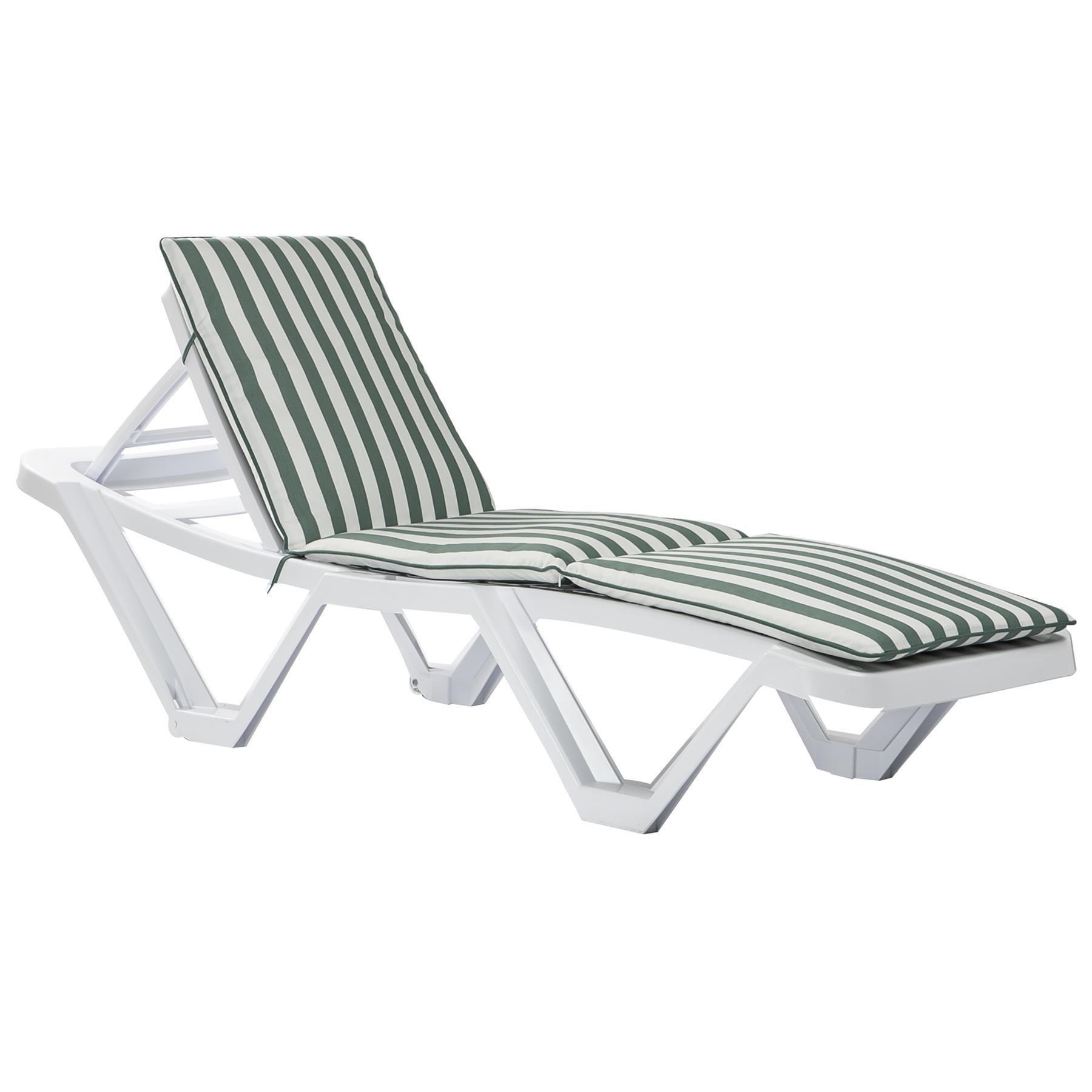 Master Sun Lounger & Cushion Set White/Green Stripe - image 1