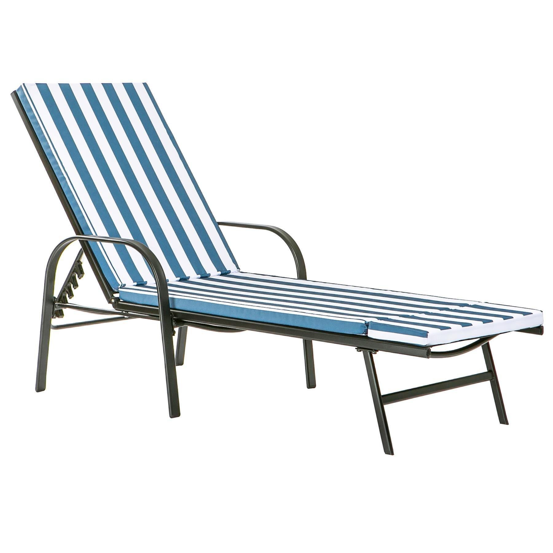 Sussex Sun Lounger & Cushion Set Black/Navy Stripe