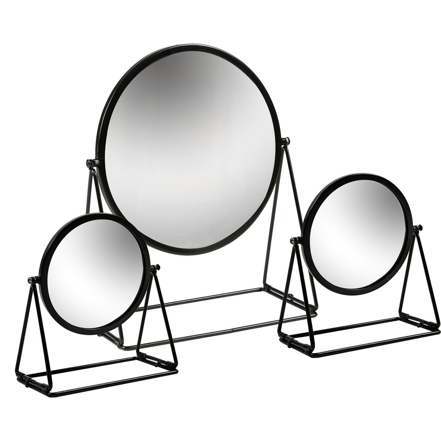 3 Piece Round Dressing Table Mirror Set - 2 Sizes - Black - image 1
