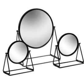 3 Piece Round Dressing Table Mirror Set - 2 Sizes - Black