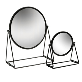 2 Piece Round Dressing Table Mirror Set - 2 Sizes - Black - thumbnail 1