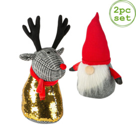 2 Piece Christmas Door Stop Set Santa & Reindeer - thumbnail 1