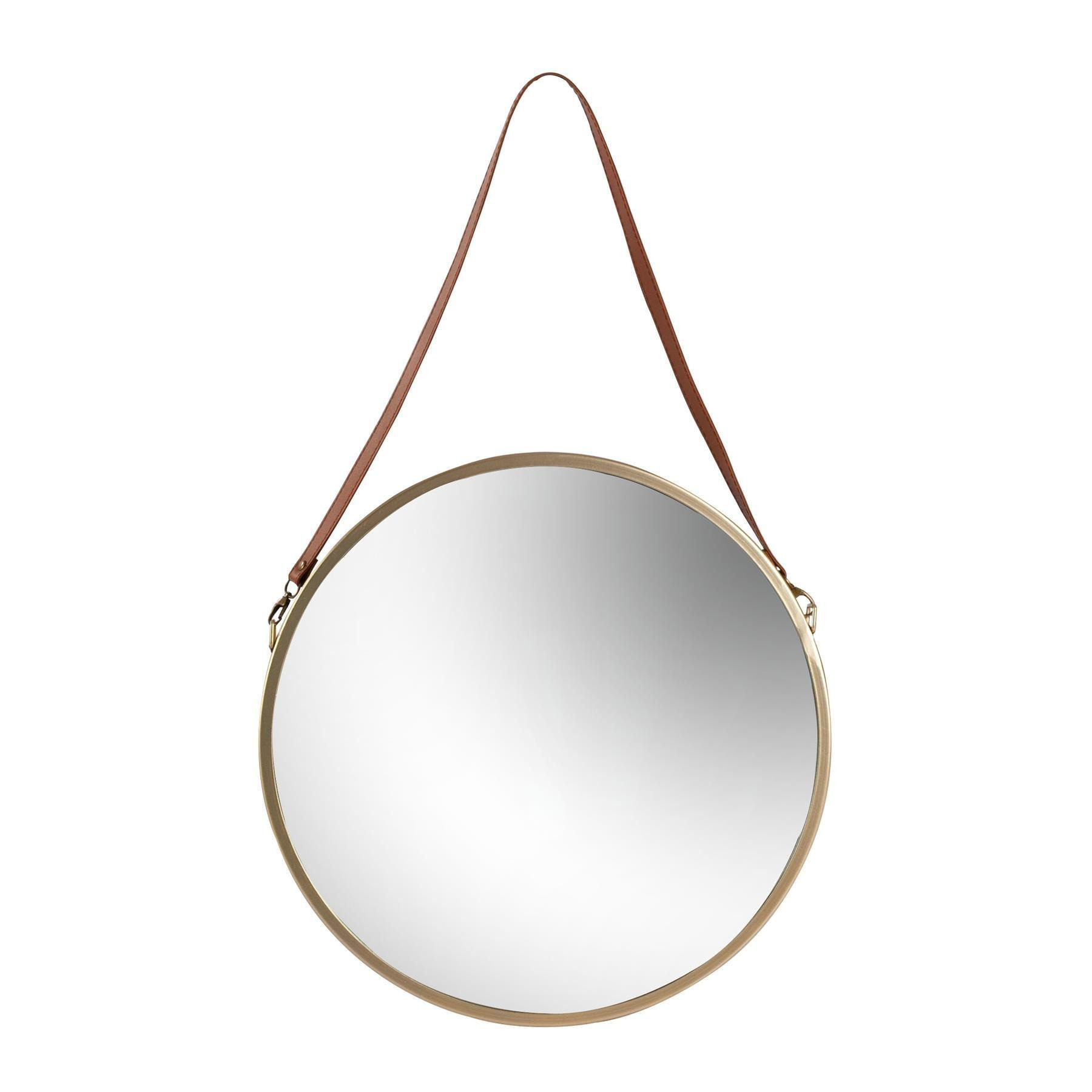 40cm Round Metal Frame Hanging Mirror on Strap Gold - image 1