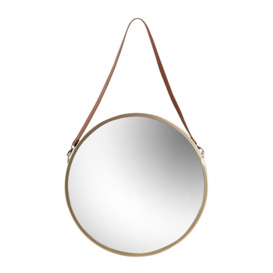40cm Round Metal Frame Hanging Mirror on Strap Gold - thumbnail 1