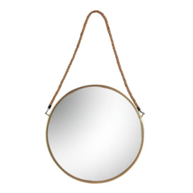 40cm Round Metal Frame Hanging Mirror on Rope Gold