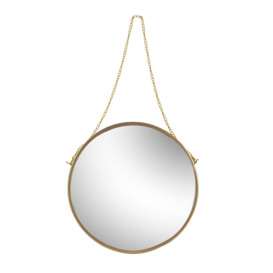 40cm Round Metal Frame Hanging Mirror on Chain Gold/Gold