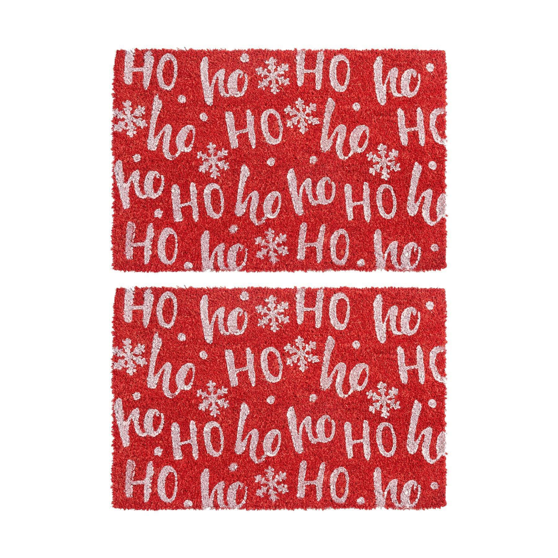 Christmas Coir Door Mats 60 x 40cm Ho Ho Ho Red Pack of 2 - image 1