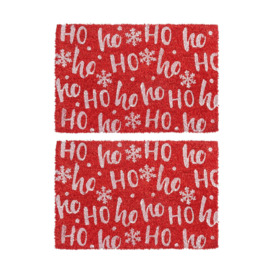 Christmas Coir Door Mats 60 x 40cm Ho Ho Ho Red Pack of 2 - thumbnail 1