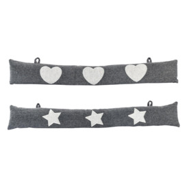 Mismatched Herringbone Draught Excluder Set 78.5cm Star/Heart Pack of 2