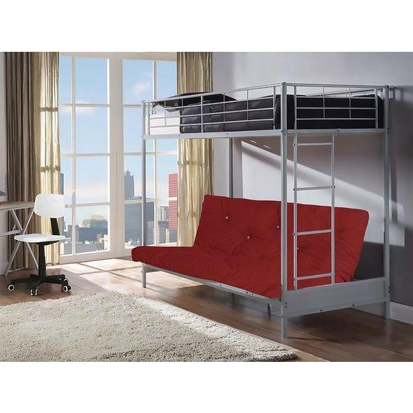 Futon Bunk Bed (With One Futon Mattress) in Silver Metal Finish - image 1