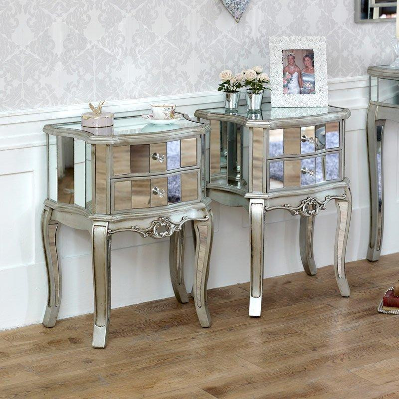 Pair Of Mirrored 2 Drawer Bedside Tables - Tiffany Range - image 1