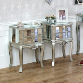 Pair Of Mirrored 2 Drawer Bedside Tables - Tiffany Range - thumbnail 2