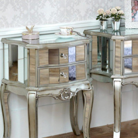 Pair Of Mirrored 2 Drawer Bedside Tables - Tiffany Range - thumbnail 3
