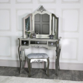 Ornate Mirrored 3 Drawer Dressing Table, Stool And Mirror Bedroom Furniture Set - Tiffany Range - thumbnail 1