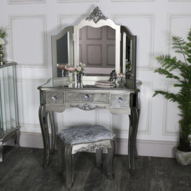 Ornate Mirrored 3 Drawer Dressing Table, Stool And Mirror Bedroom Furniture Set - Tiffany Range - thumbnail 2