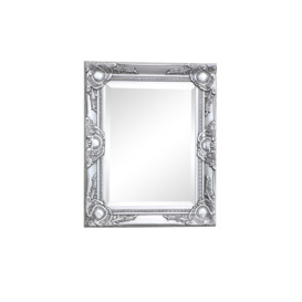 Ornate Silver Wall Mirror With Bevelled Glass 52cm X 42cm