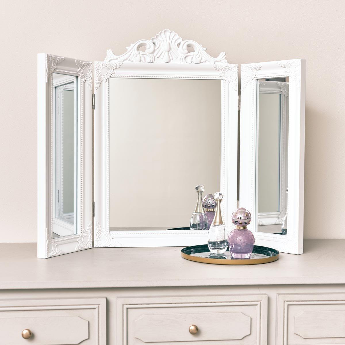 White Ornate Dressing Table Triple Mirror - image 1