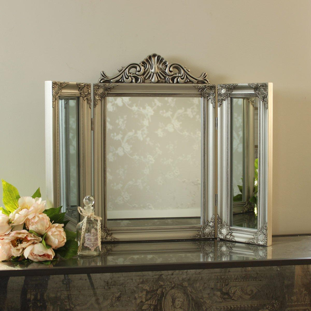 Ornate Silver Dressing Table Triple Mirror - image 1