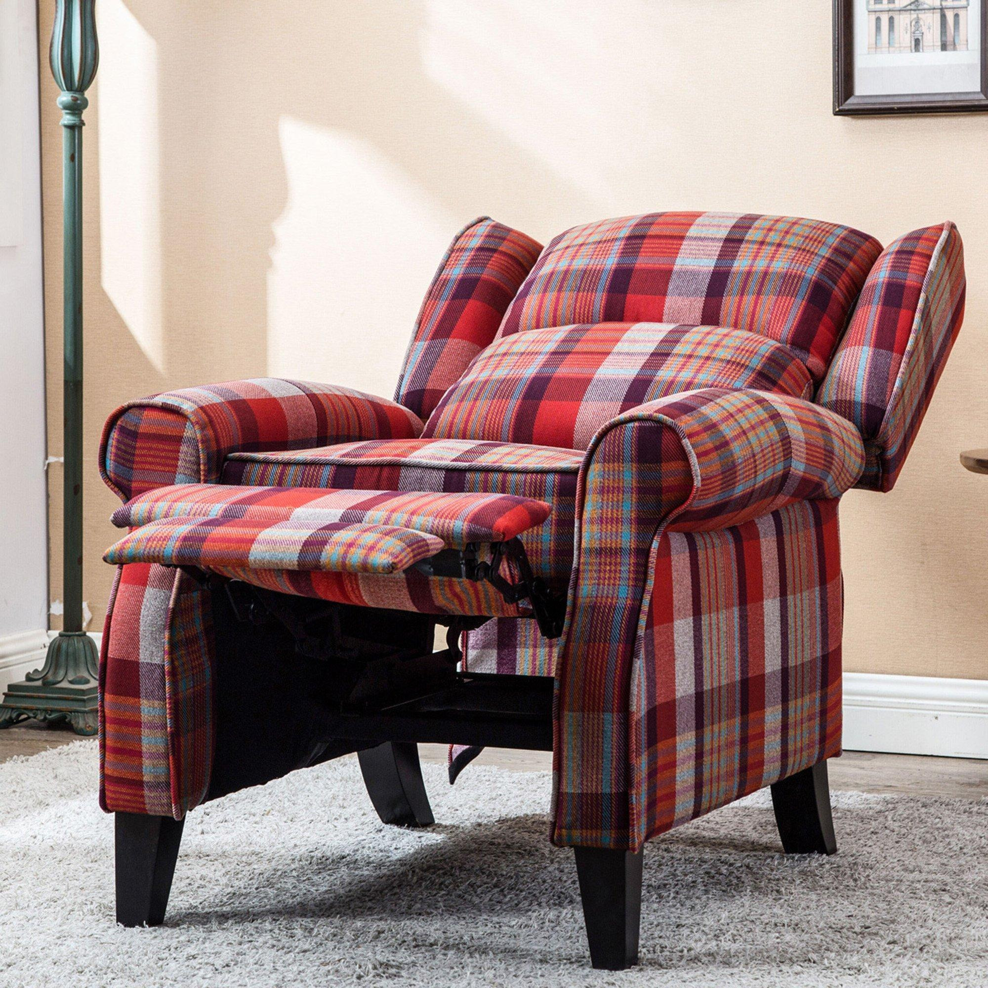 Eaton Wing Back Fireside Checkered Fabric Pushback Recliner Chair - image 1