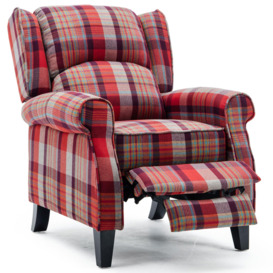 Eaton Wing Back Fireside Checkered Fabric Pushback Recliner Chair - thumbnail 3