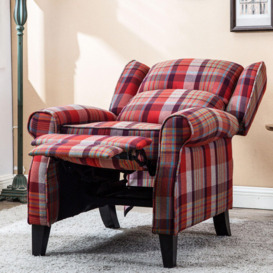 Eaton Wing Back Fireside Checkered Fabric Pushback Recliner Chair - thumbnail 1
