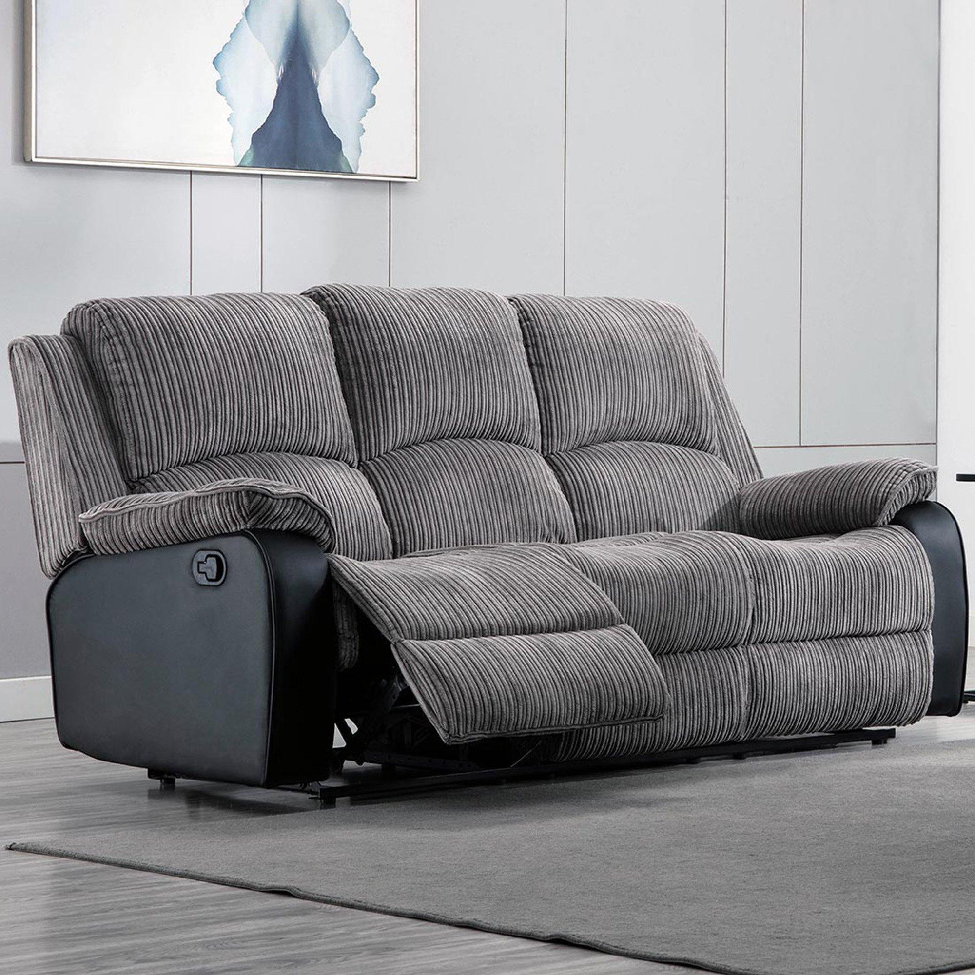 Postana 3 Seater Manual High Back Jumbo Cord Fabric Recliner Sofa - image 1