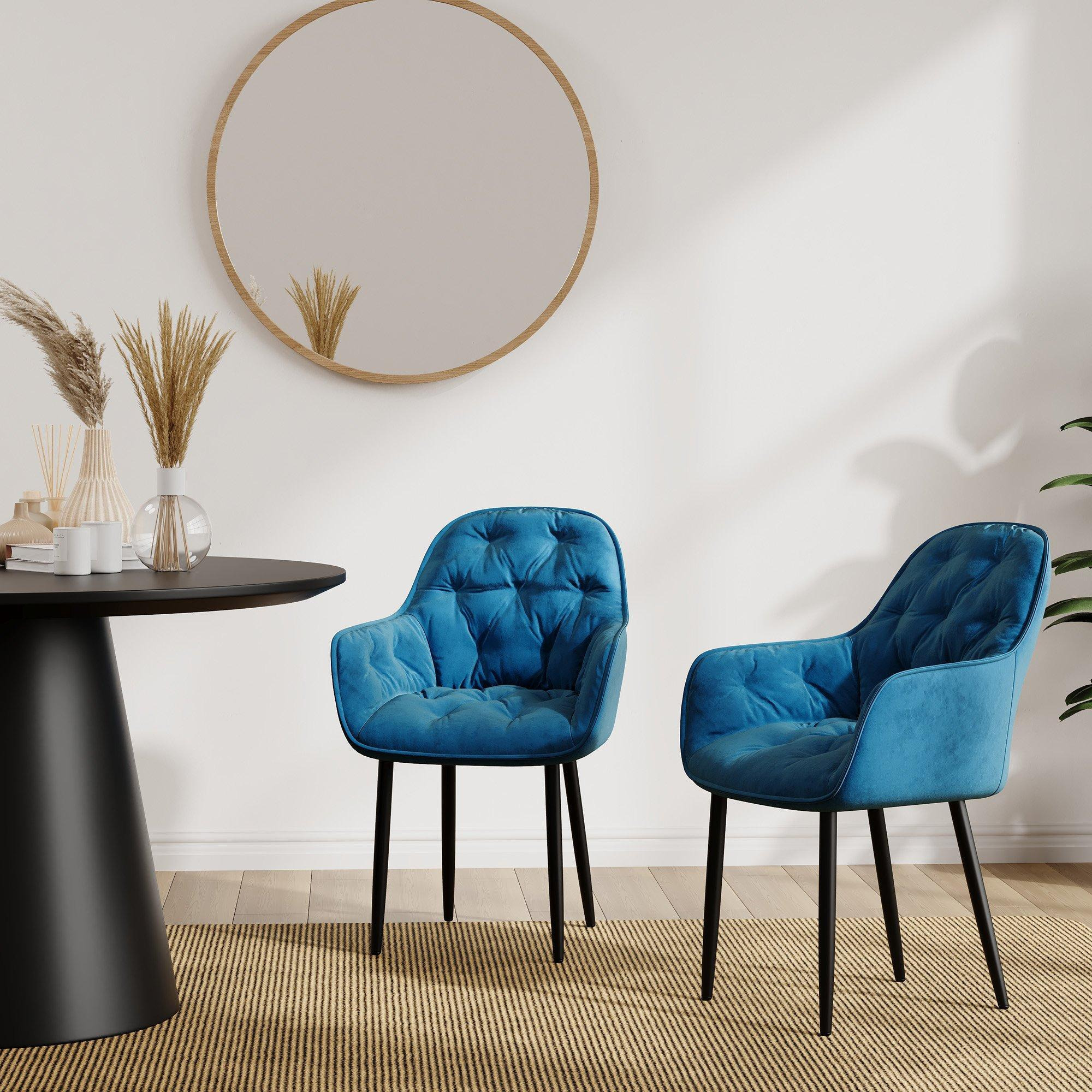 Set Of 2 Anika Modern Velvet Dining Chair Padded Seat Metal Legs - image 1