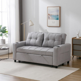 Hudson 2-Seater Sofa Bed Linen Fabric with Cup Holders