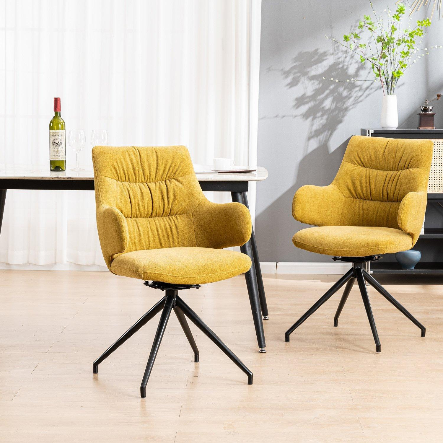 Set of 4 Eva Modern Velvet Dining Chair Swivel Padded Seat w High Arms - image 1