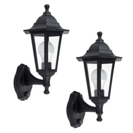Pair Of Traditional Style Black Outdoor Security PIR Motion Sensor IP44 Rated Wall Light Lanterns