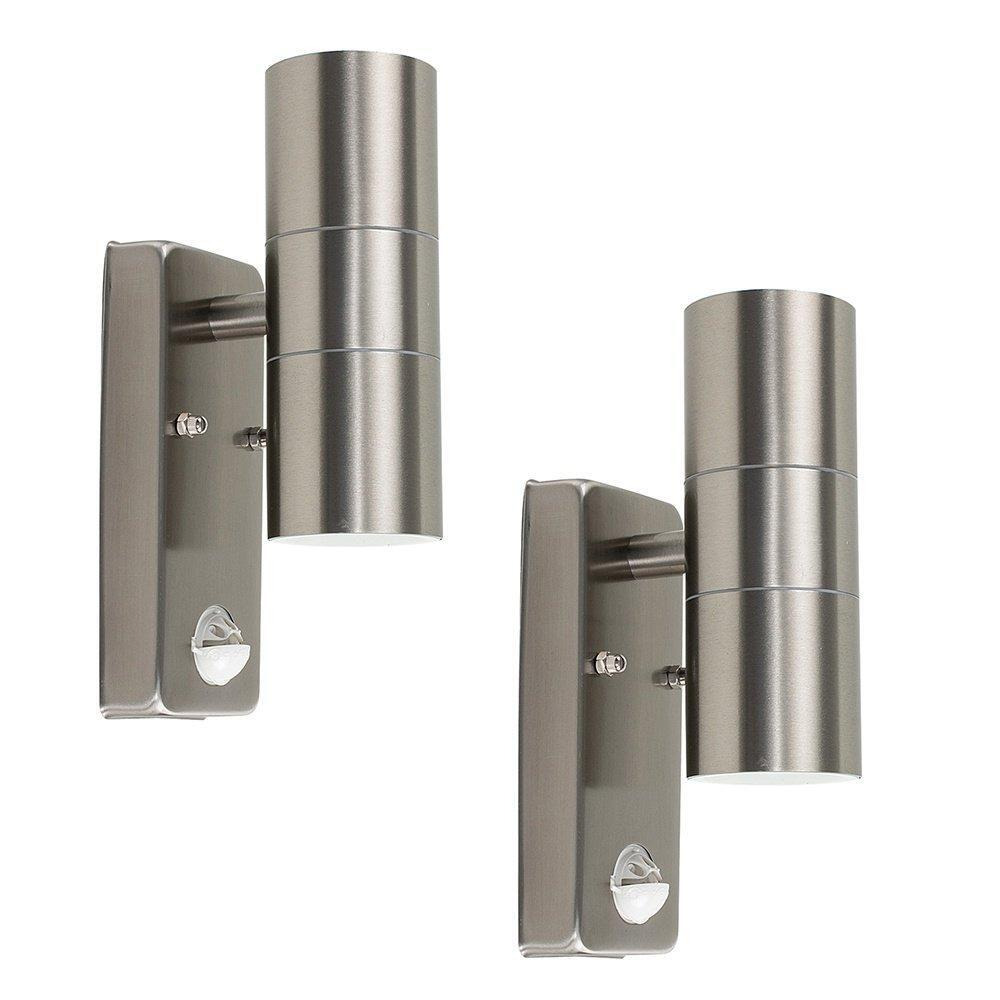 Pair Of Silver Up Down Outdoor PIR Motion Sensor Outdoor Wall Lights - image 1