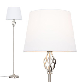 Memphis Twist Silver Floor Lamp White Tapered Shade
