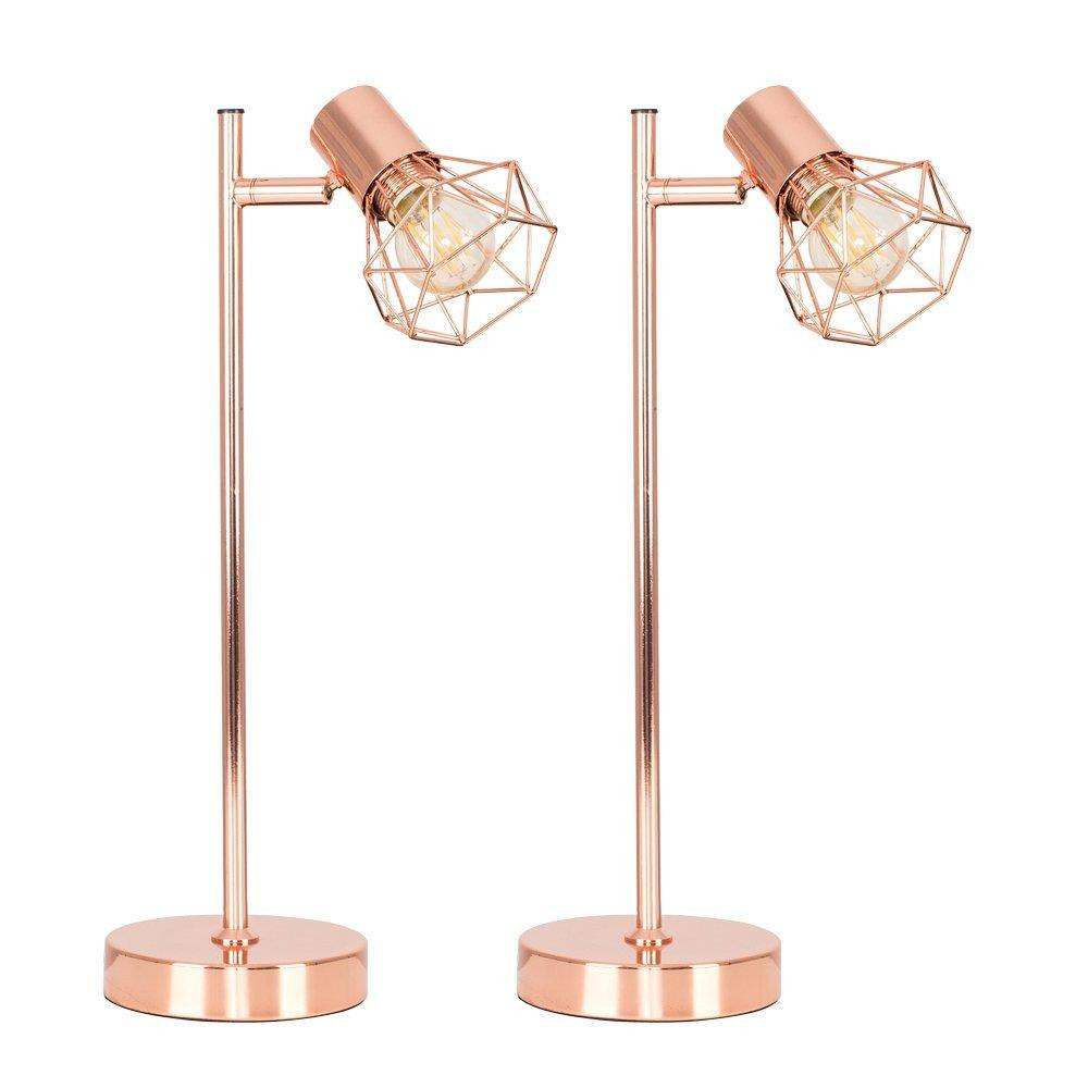 Pair Of Modern Style Metal Basket Cage Desk Lamps In Copper Finish - image 1