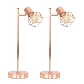 Pair Of Modern Style Metal Basket Cage Desk Lamps In Copper Finish