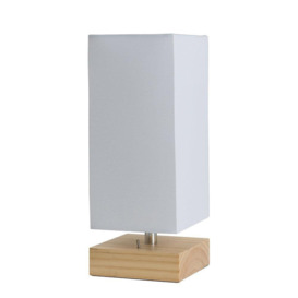 Pine Wood And White Bedside Table Lamp With USB Charging Port And Warm White Bulb