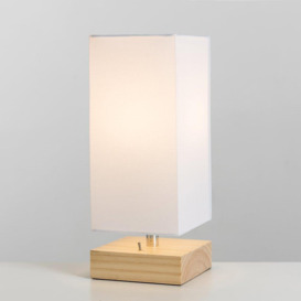 Pine Wood And White Bedside Table Lamp With USB Charging Port And Warm White Bulb - thumbnail 3